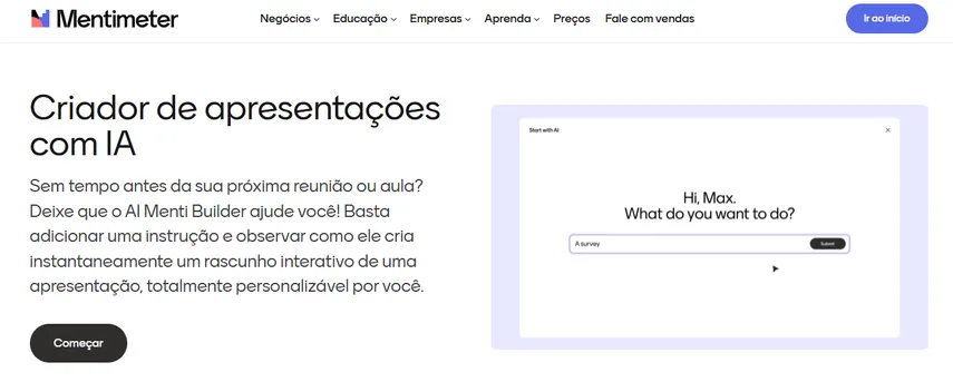 Mentimeter criador de apresentações interativas com IA