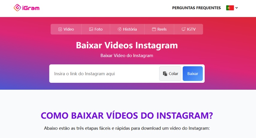 baixar fotos do Instagram em iGram