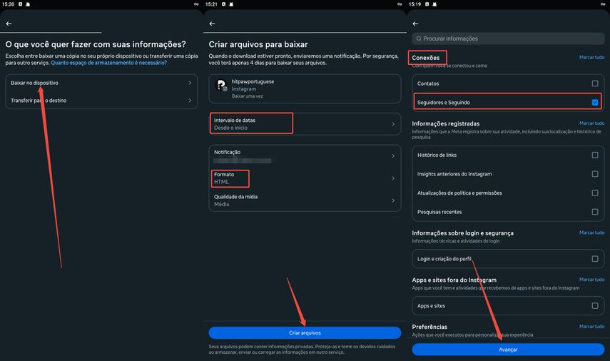 Email com link de download do Instagram
