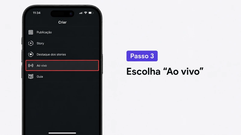 Passo 3: escolha a opção Ao vivo no Instagram