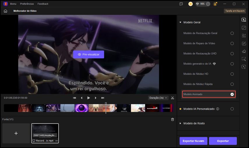 Seleção do Modelo de Animação com IA para melhorar vídeos de anime como Record of Ragnarok, preservando traços e cores originais