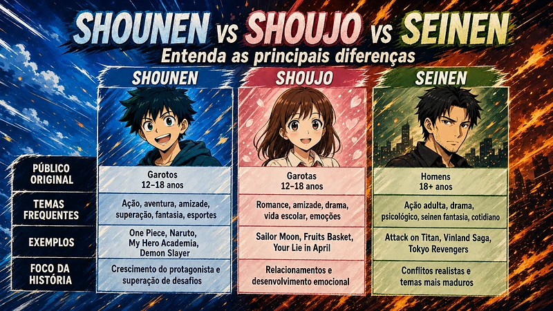 Diferenças entre anime shounen, shoujo e seinen