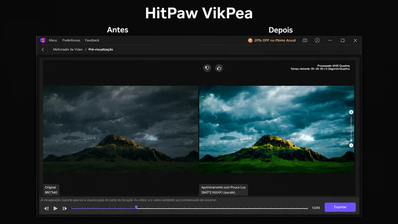 Comparação da qualidade de um vídeo antigo antes e depois do aprimoramento com HitPaw VikPea