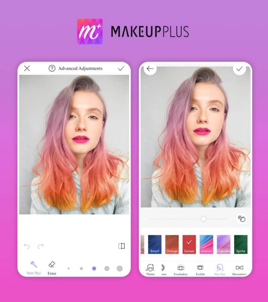 MakeupPlus muda cor de cabelo