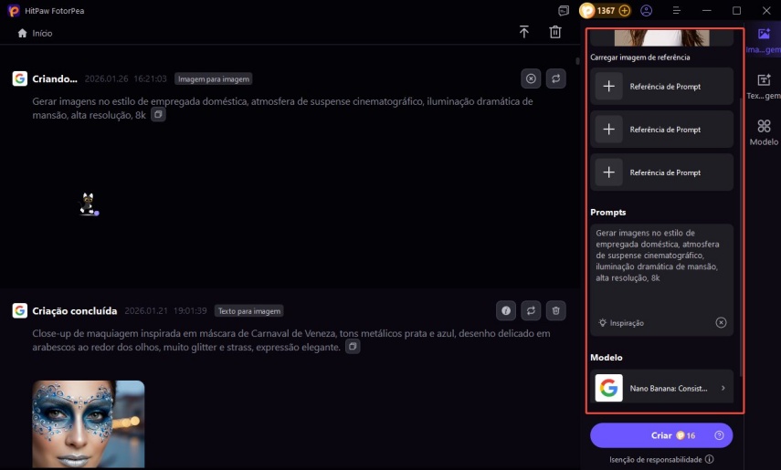 insira os comandos prompts