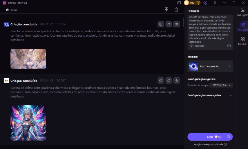 texto descritivo desejado para a garota de anime