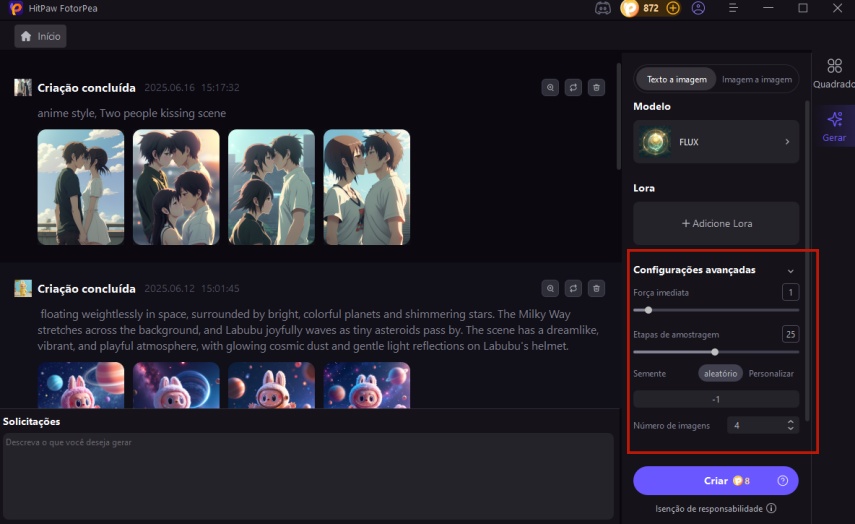 defina o tamanho e a resolução da imagem