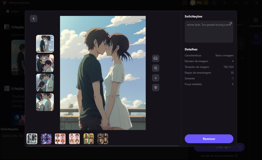 gerar cena de beijo com hitpaw fotorpea