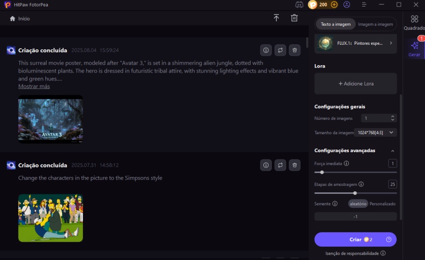 defina o tamanho e a resolução da imagem