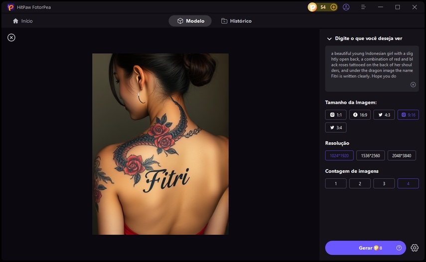Seleção de estilo para gerar tatuagem no HitPaw FotorPea