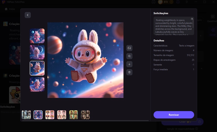 Gerar roupa de labubu com hitpaw