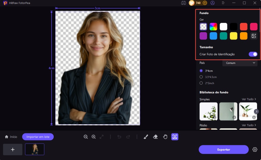 mudar fundo de foto de identificação
