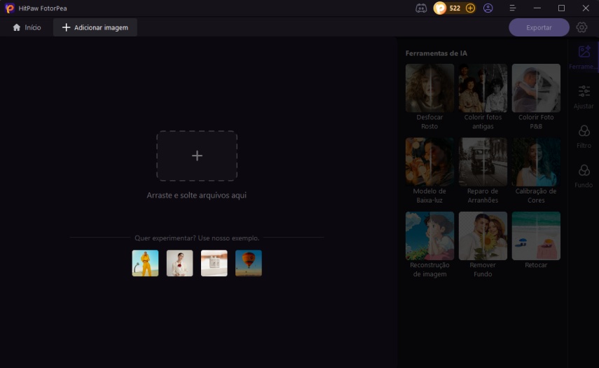 Interface de upload mostrando foto selecionada pronta para edição.
