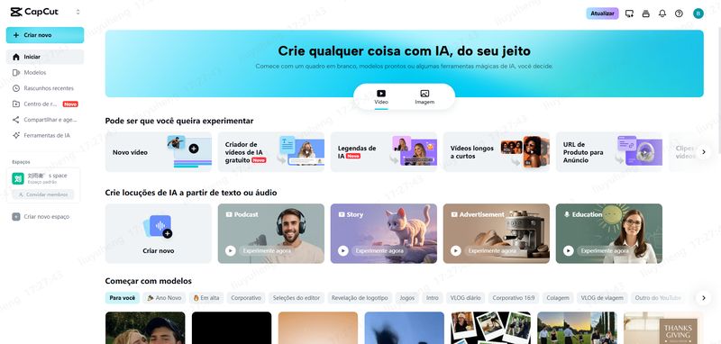 Página de login do CapCut Web