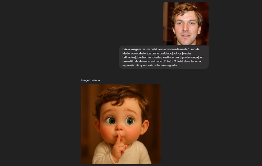 Imagem de bebê criada com descrição detalhada no ChatGPT em estilo desenho animado 3D