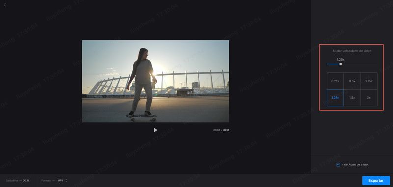 Interface do Clideo para alteração de velocidade