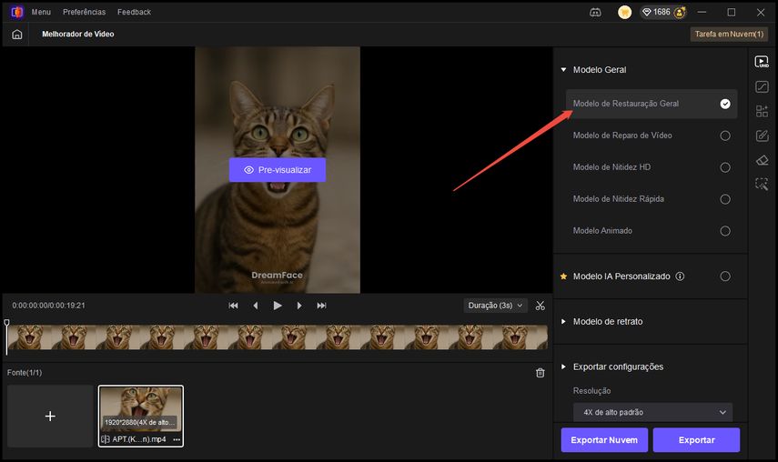 selecionar o modelo de denoise no hitpaw vikpea
