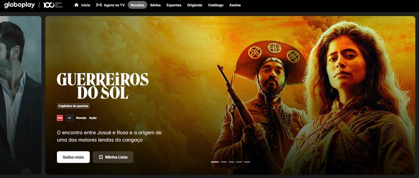 Interface do Globoplay para streaming de novelas brasileiras