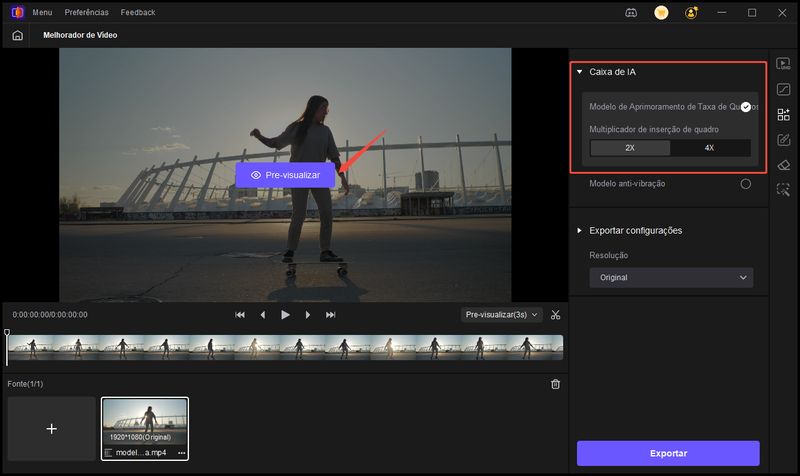 Interface do HitPaw mostrando opção Frame Interpolation