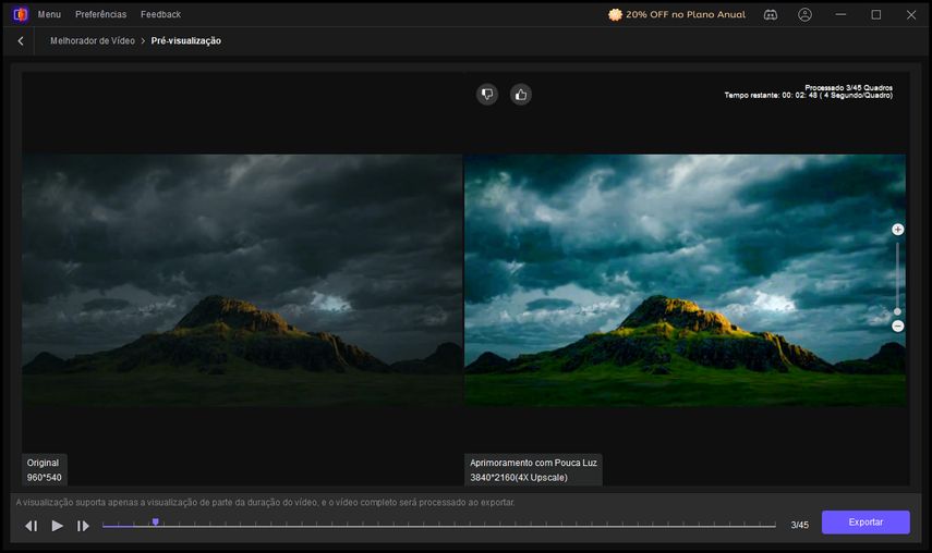 Interface do HitPaw VikPea para clarear vídeos escuros