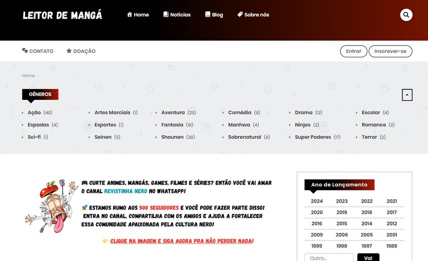 Leitor de Manga website interface