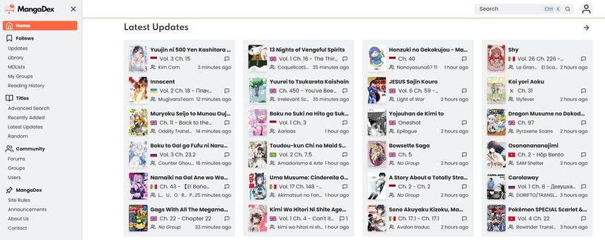 MangaDex website interface