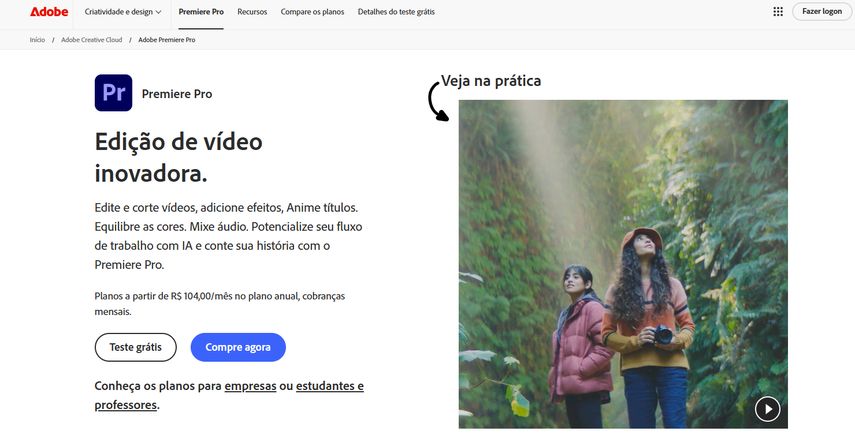 Adobe Premiere Pro para edição e clareamento de vídeos