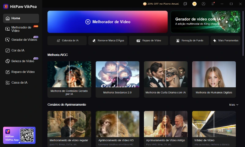 Abra o HitPaw VikPea e selecione o melhorador de video