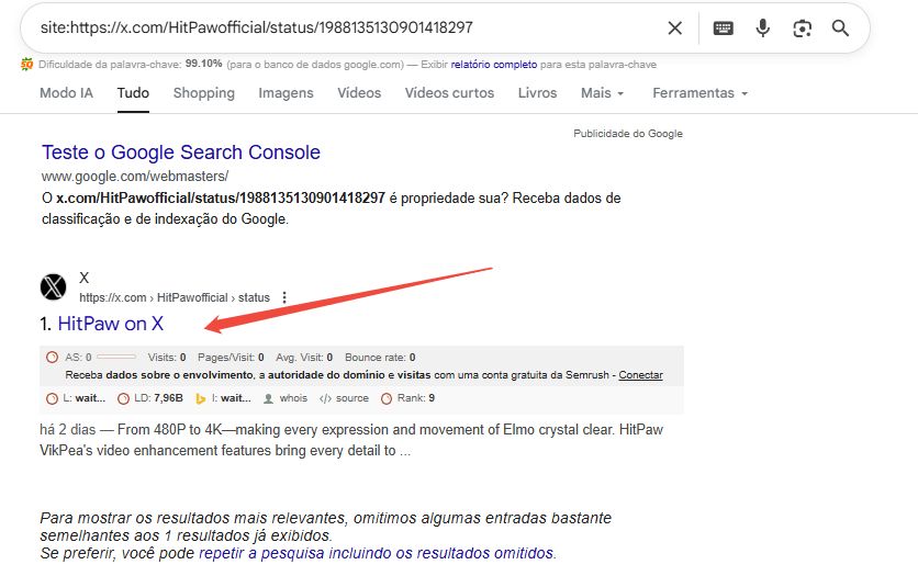 no resultado da pesquise pelo perfil ou tweet usando o Google Cache