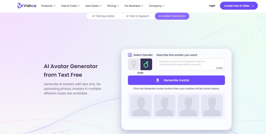 Interface do Vidnoz AI Gerador de Tatuagem online