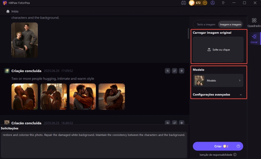 escolher modelo para melhorar e restaurar imagens
