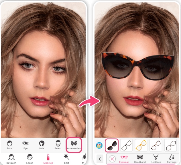 testar oculos com YouCam Makeup
