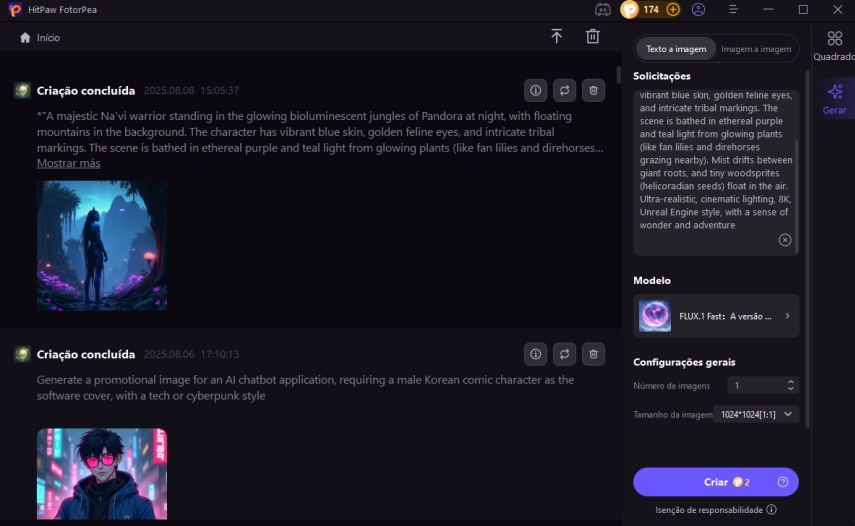 escolher modelo e inserir prompt