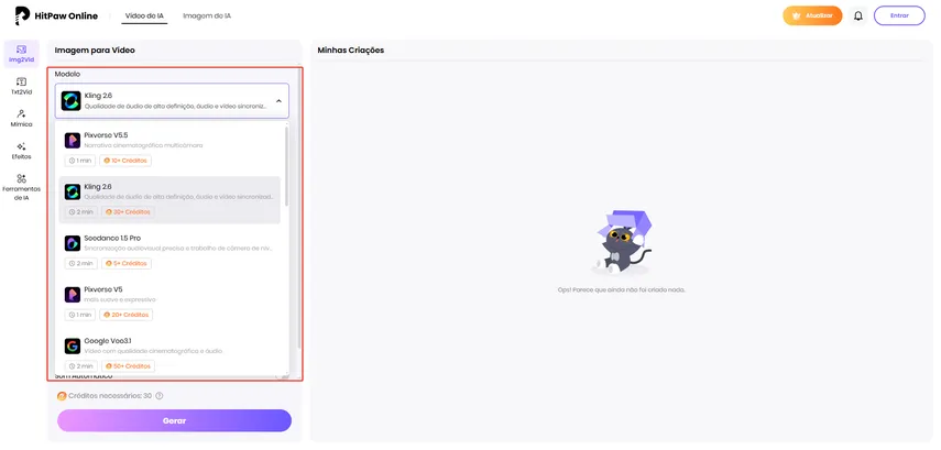 Menu de seleção de modelos de IA no HitPaw Online para garantir texturas realistas de café e espuma