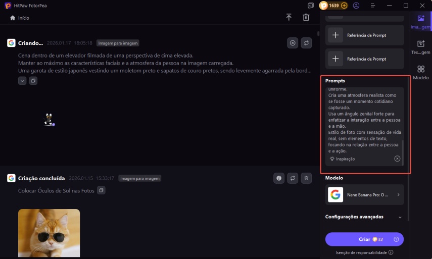 Carregamento de imagem e entrada de prompt