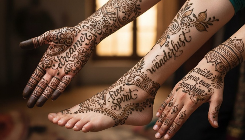 henna tattoo frase em caligrafia