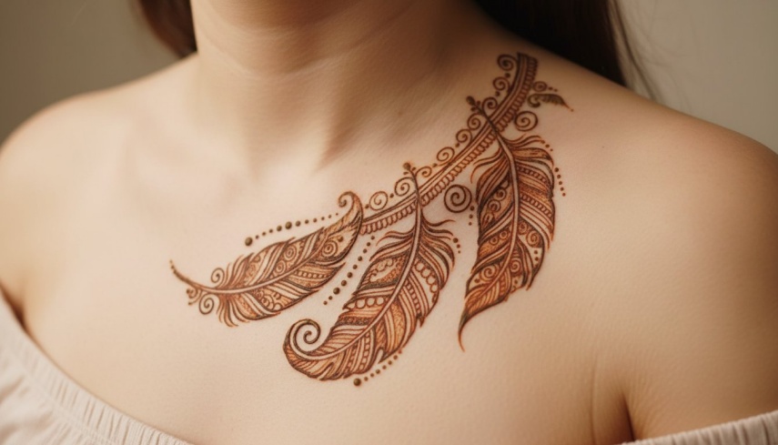 henna tattoo pena com passaros