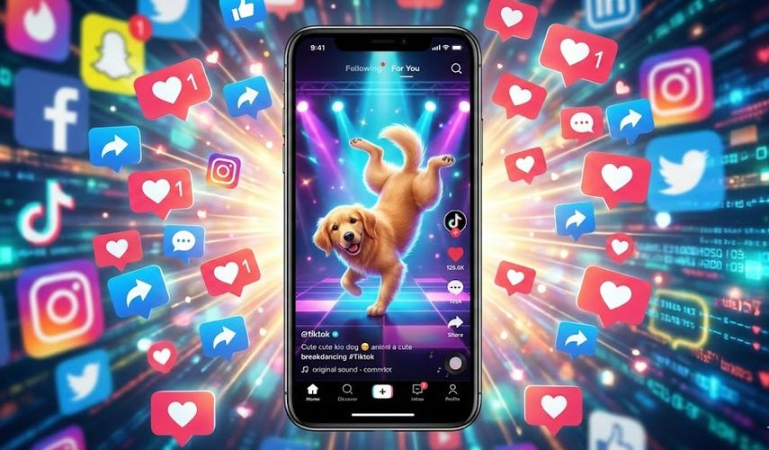 cachorro dançando com ia nas redes sociais