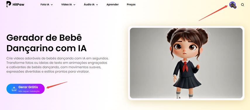 hitpaw online ai video generator para criar cachorro dançando