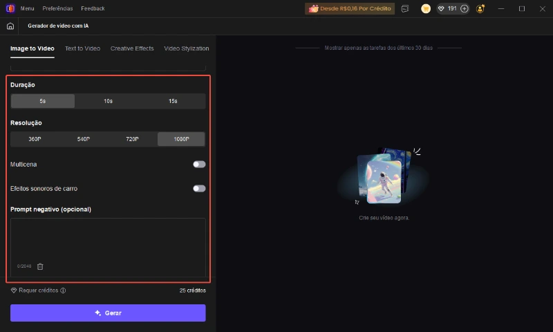 Escolha da imagem inicial para criar vídeo com IA