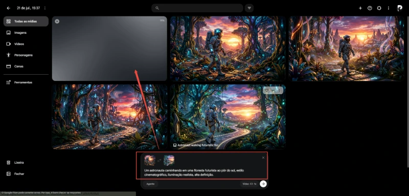 Vídeo gerado com IA no Google Flow sem marca d'água