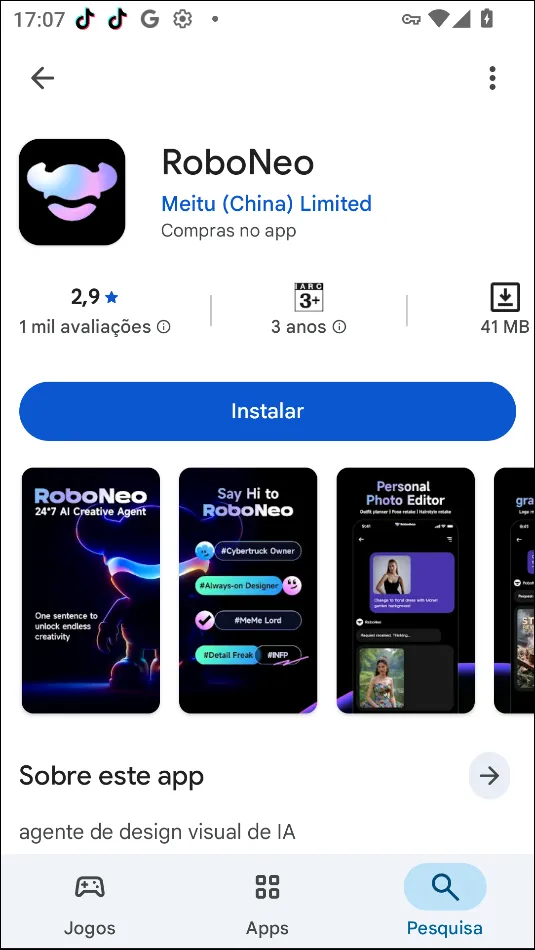 Página de download do aplicativo RoboNeo AI na Google Play Store