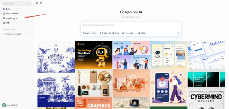 Encontre a ferramenta de geração de vídeos com IA no Dola AI