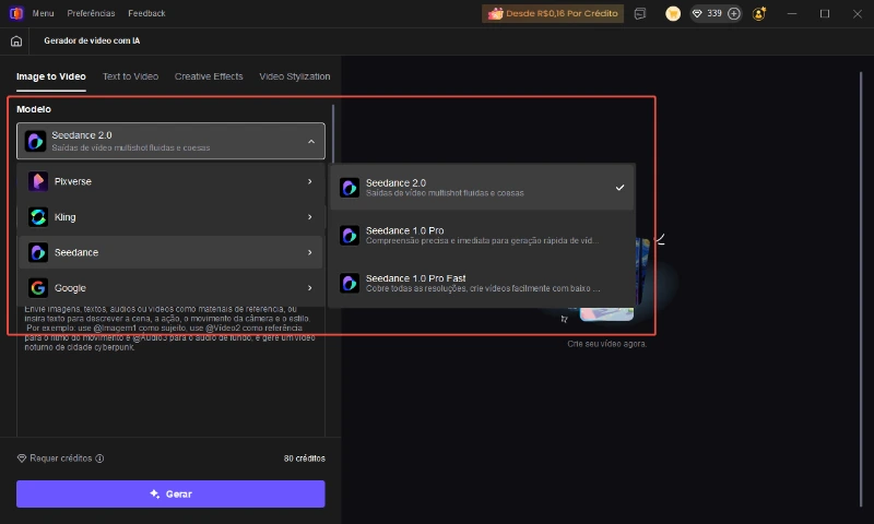 Escolha um modelo de geração de vídeo IA no HitPaw VikPea