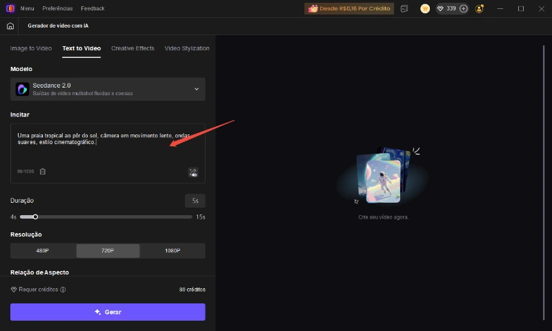Digite um prompt para gerar vídeos com IA no HitPaw VikPea