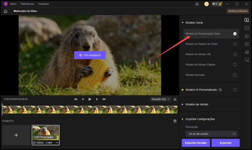 selecionar o modelo video quality repair model no vikpea