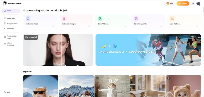 Interface do HitPaw Online AI Video Generator — geração de vídeo para Reels e TikTok em 4K