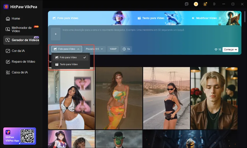 Modo foto para vídeo IA no HitPaw VikPea