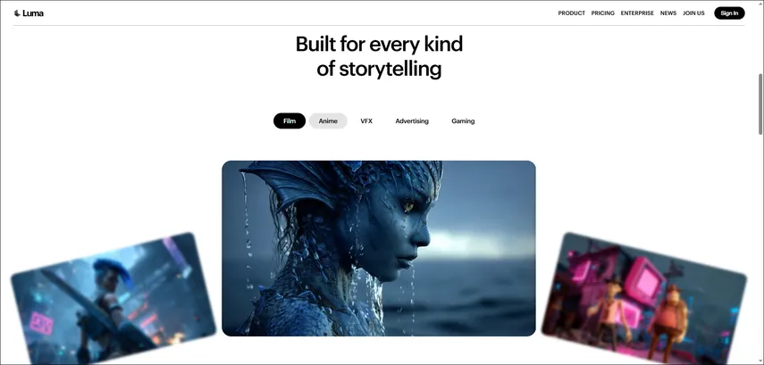 Interface principal do Luma Dream Machine