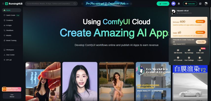 Página de login do RunningHub